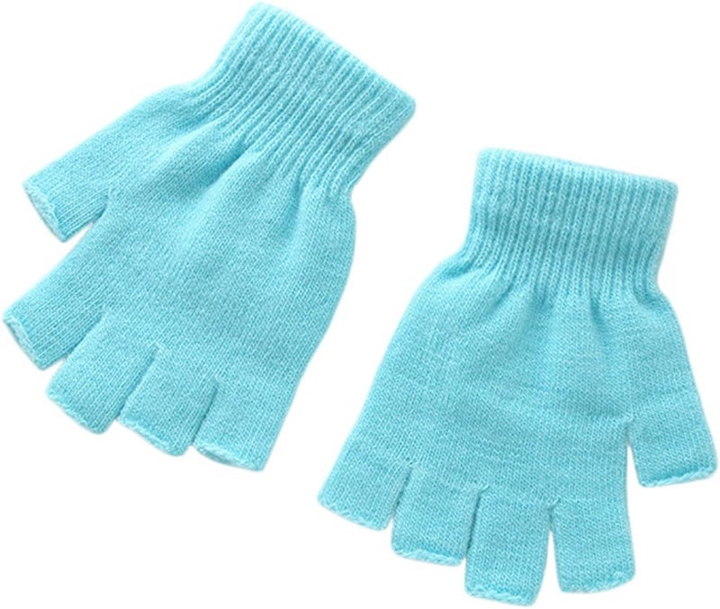 XF Boys' and Girls' Solid Knitted Half Finger Mittens Typing Gloves, Small - Image 1